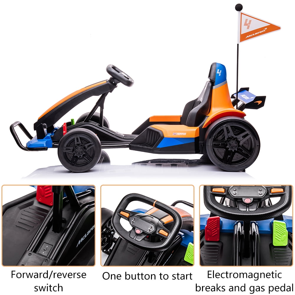 Go Kart for Kids Boys Girls, BTMWAY 24V Licensed Mclaren Kids Go Kart, Kids  Ride on Toys with Bluetooth, Music, LED Light, Battery Powered Pedal Go Kart  for 6 - 12 Years