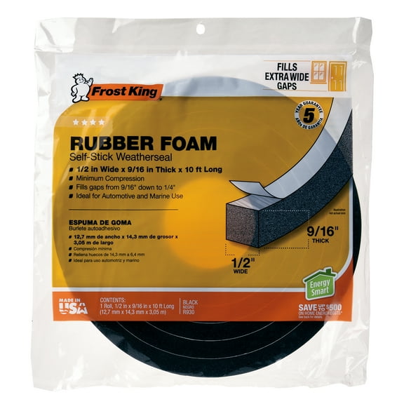 Frost King Available R930H Sponge Rubber Foam Tape 9/16-Inch, Black, 1/2" W,9/16" T