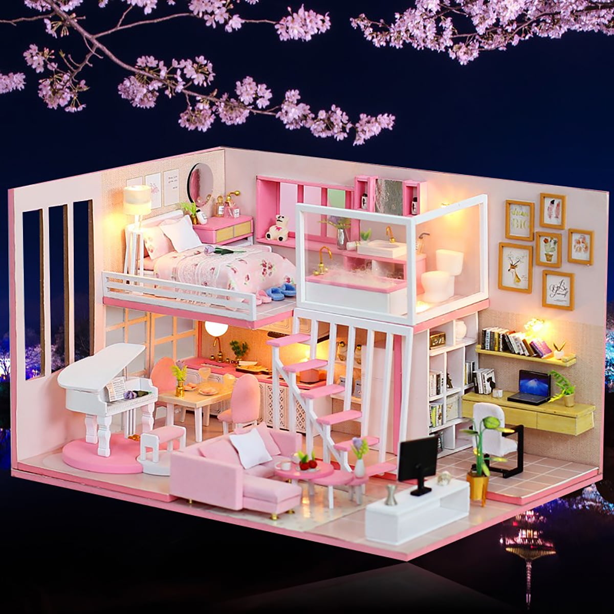 Details about   Doll House Furniture Assemble Wooden Miniature Dollhouse DIY Toy Gift for Kids 