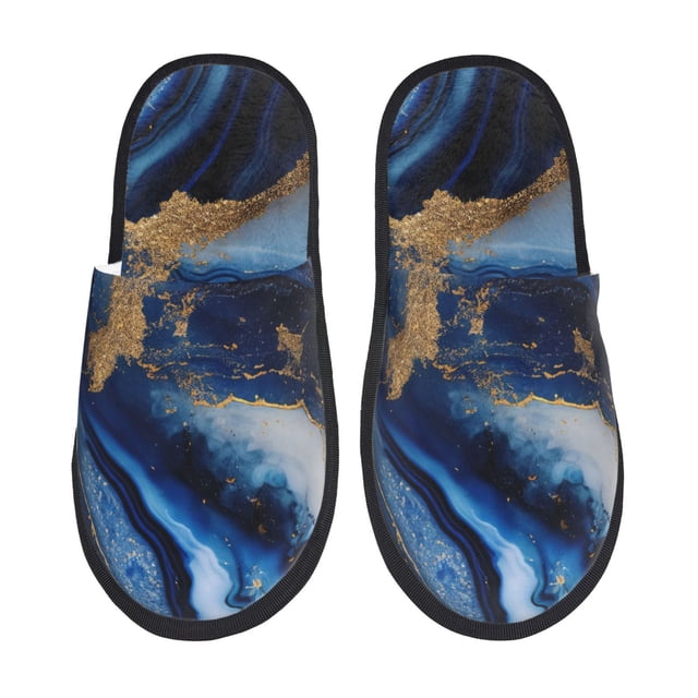 Fotbe Navy Blue Marble Pantuflas Peludas para Mujer con Estampado, Zapatillas de Peluche, Zapatos de Invierno para Casa, Uso Interior y Exterior-Medium