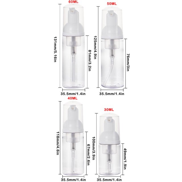 pitrice Foam Dispenser Bottle Mini Portable Plastic Refillable Makeup Remover Foaming Dispensing Empty Bottles for Travel 60ML 1Set