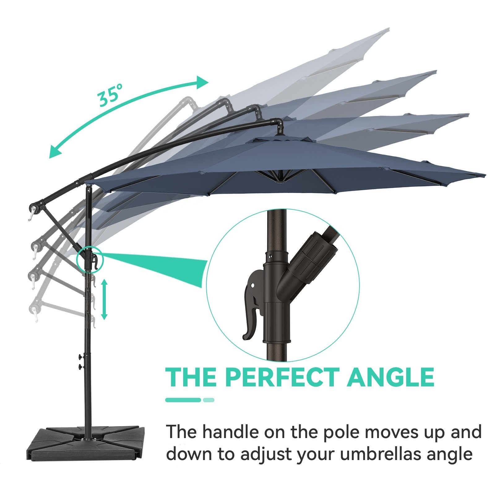 JUSTLET 10ft Heavy Duty Patio Hanging Offset Cantilever Patio Umbrella W/ Base Included, Navy Blue