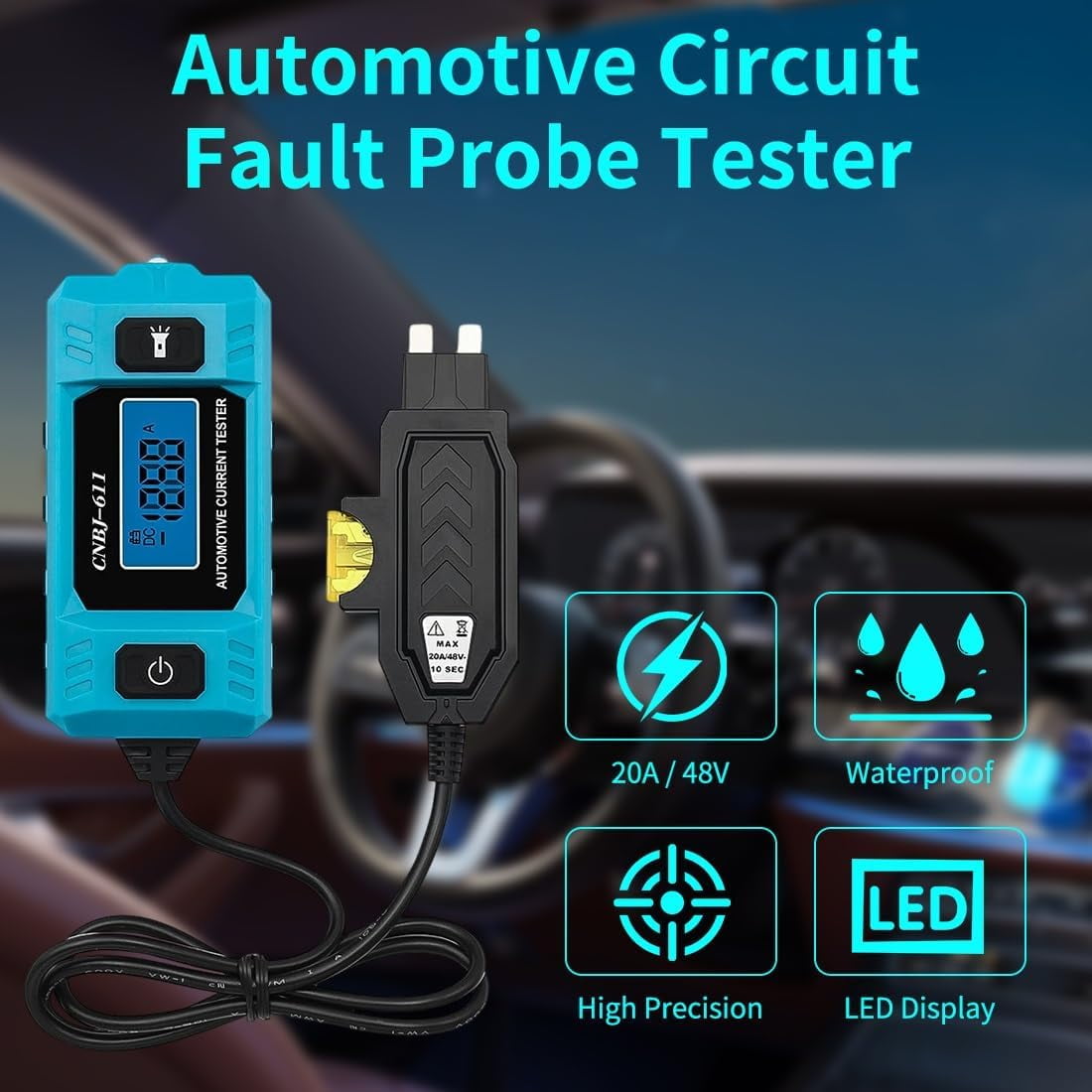 Automotive Circuit Fault Probe Tester | 20A 48V High-Precision Car Relay Fuse Blade Checker with LED Display