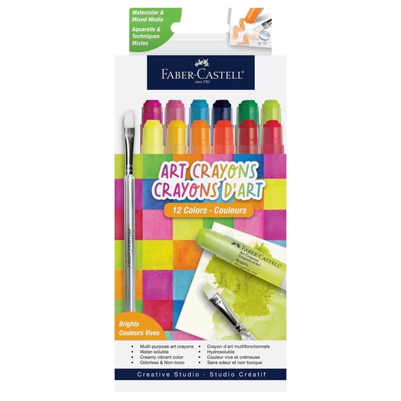 Faber-Castell Art Crayons Brights: Great Back to School Must Haves | 12 Watercolor Art Crayons, Blendable Pigment Crayons for Adults, Twist-Up Gel Crayons for Mixed Media Supplies