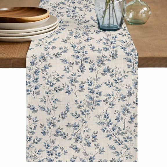 Table Runner - 120 Inch Long, Navy Blue Leaves Kitchen Dining Table Runner Dresser Scarves, Vintage Summer Botanical Farmhouse Rustic Farmhouse Decor for Coffee Tables Wedding Party Banquet