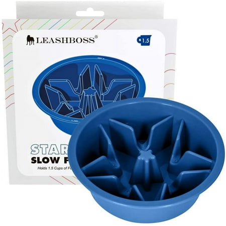 UPC: 0850002369908 | Leashboss | Slow Feed Dog Bowl for Raised Pet Feeders | Maze Food Bowl Compatible with Elevated Diners | Small to Medium Breeds | 1.5 Cup 6-6.25 Inch Feeder Holes | Blue