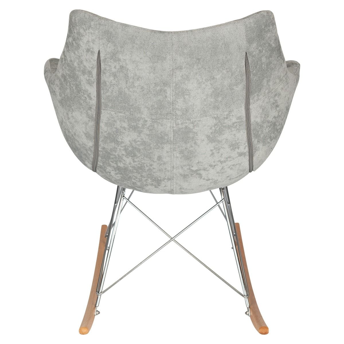 Modern Upholstered Rocking Chair – Small Accent Chair for Nursery, Kids, or Living Room | Nursing Chair with Curved Back & Wood Rocker Legs, French Silver