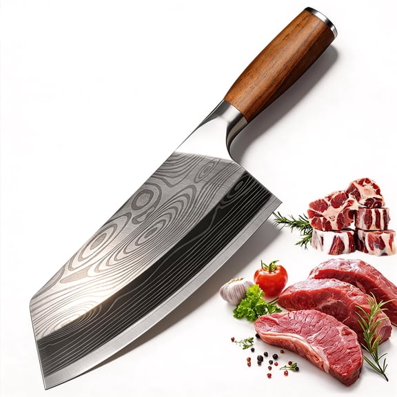 6.5-inch Meat Cleaver High Carbon Stainless Steel Chinese Chef's Butcher Knife Bone Meat Cutting Cooking Knife Wooden Handle