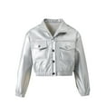 thumbnail image 2 of CYRBOKO Girls Leather Jackets, Casual Long Sleeve Turndown Lapel Loose Full Zip Fall Outerwear White Size 12-14 T, 2 of 8