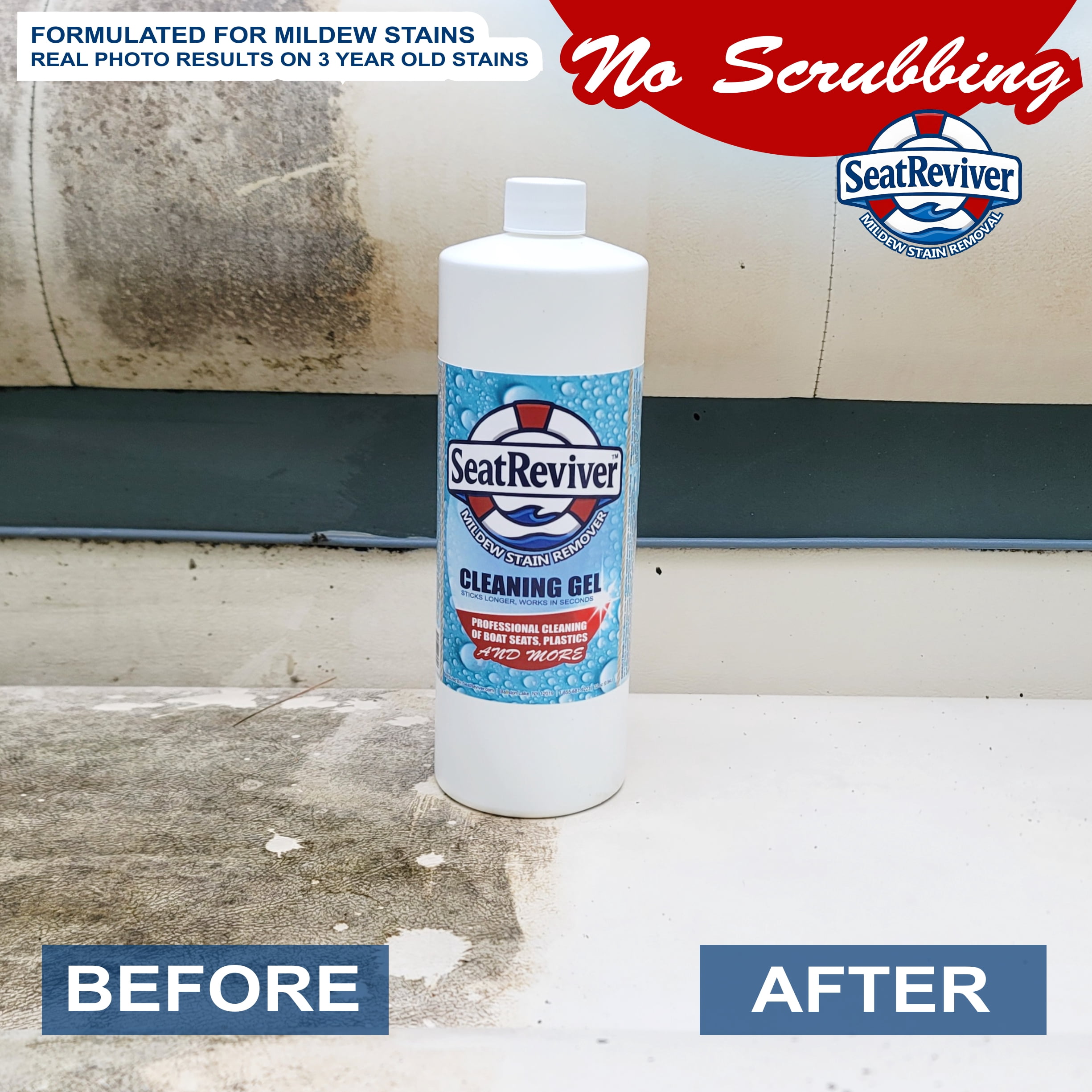 Seat Reviver Mildew Stain Remover for Boat Seats, Vinyl, Plastic, 32oz