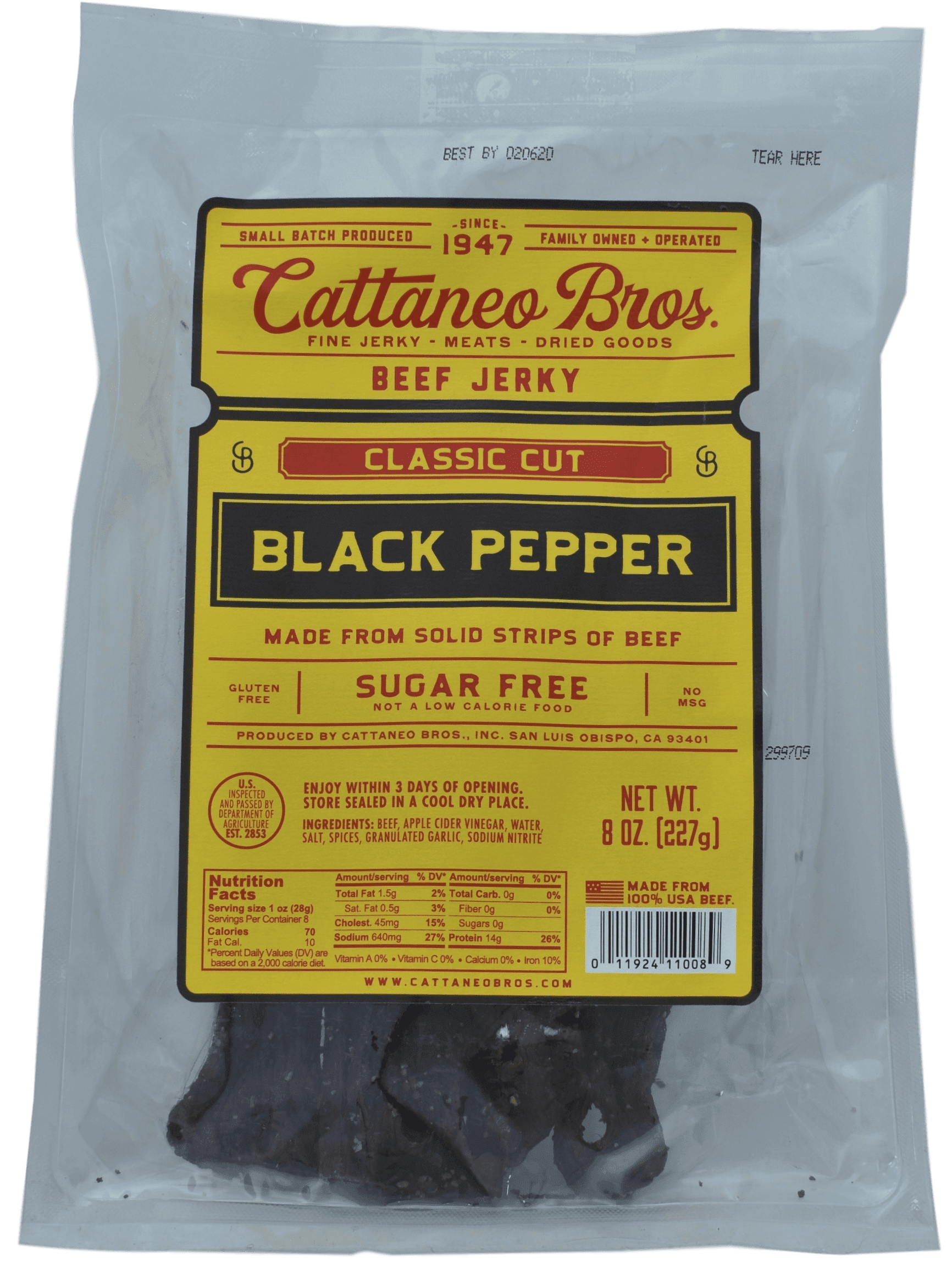 Cattaneo Bros. Classic Cut Natural Style Thick Beef Jerky, 8 Ounce