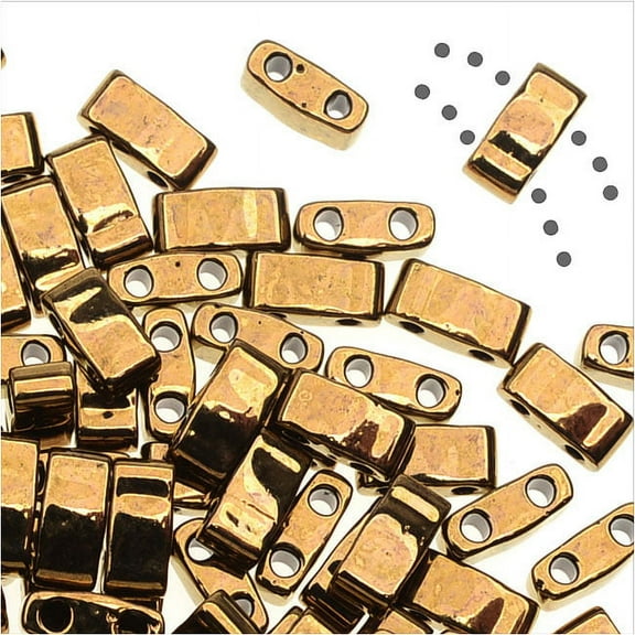 Miyuki Half Tila Beads, 2-Hole Shape, Dark Bronze Color, 7.2 Gram Tube