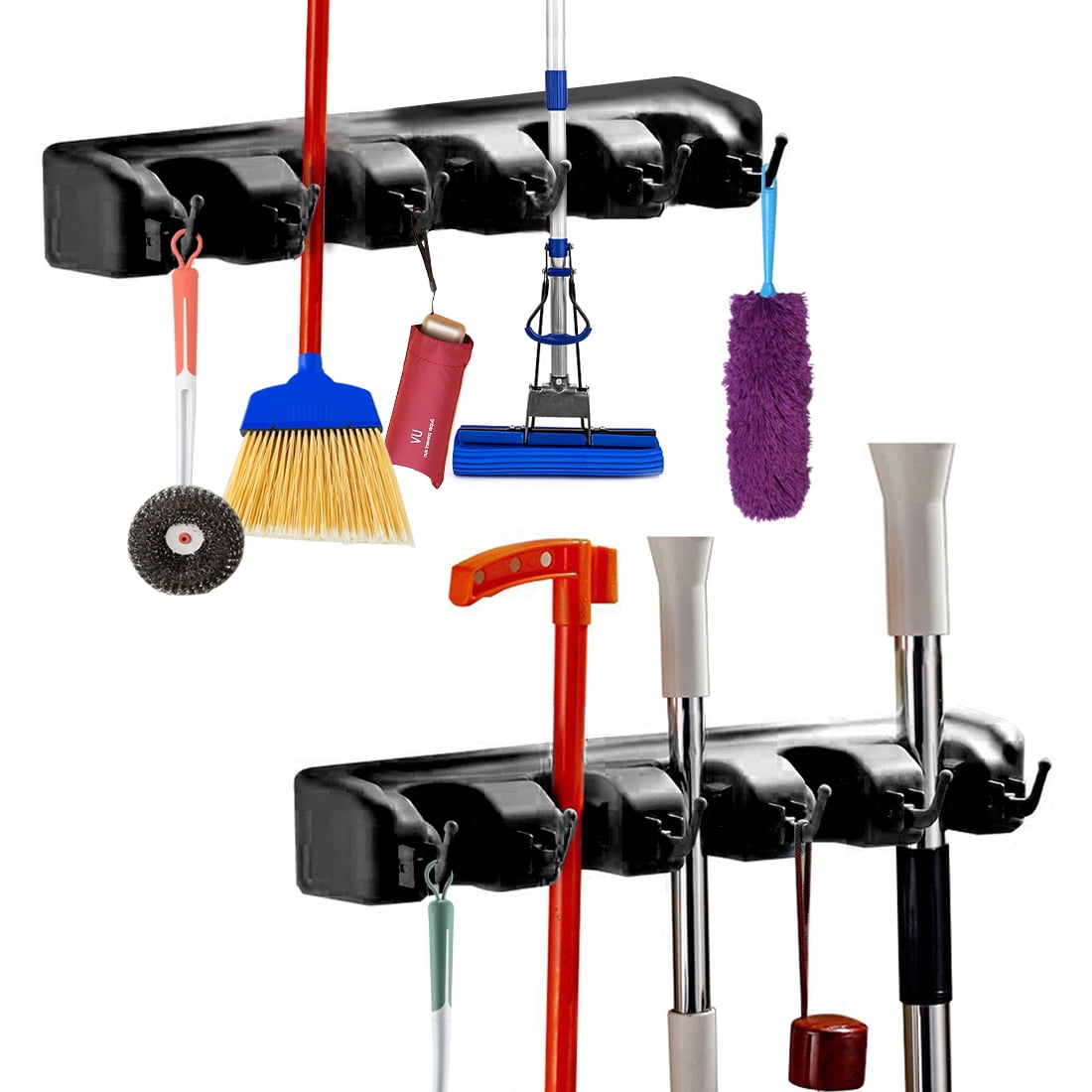 ANNVCHI 2 Pack Mop and Broom Holder, Wall Mounted Organizer Mop and