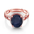 thumbnail image 2 of Gem Stone King 18K Rose Gold Plated Silver Blue Sapphire and White Created Sapphire Ring for Women (5.05 Cttw, Gemstone Birthstone, Size 6), 2 of 2