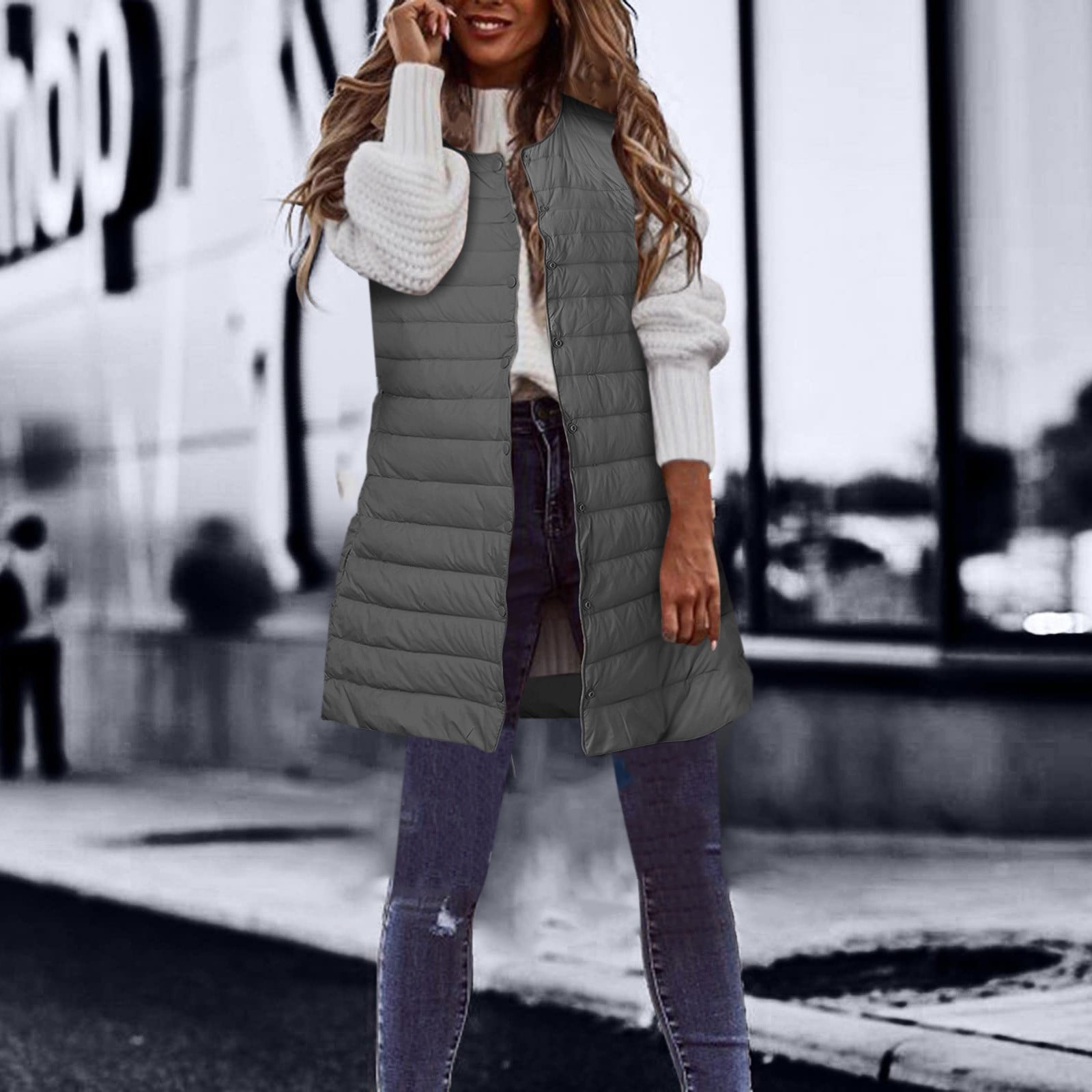 Bmisegm Women's Long Winter Vest Thin and Light Down Coat Casual