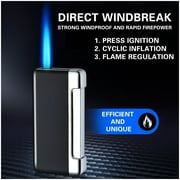 Direct Blue Flame Windproof Lighter, Metal Blue Flame Refillable Torch Lighter, Butane Adjustable
