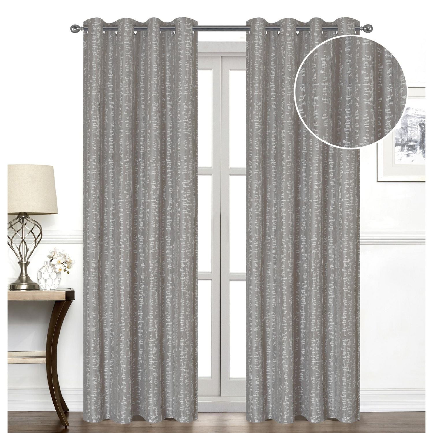 IH Casa Decor Jacquard Panel W 8 Grom Bowties Taupe 96" - Set of 2