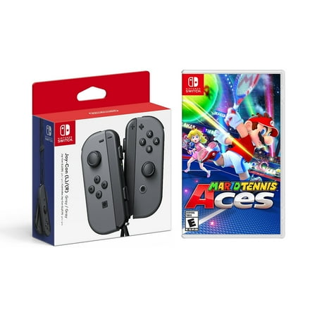 Nintendo Switch Joy-Con (L/R)- Gray, Mario Tennis Aces - Nintendo Switch (Game Disc) Multiplayer Party Game, Console Not (Best Switch Multiplayer Games)