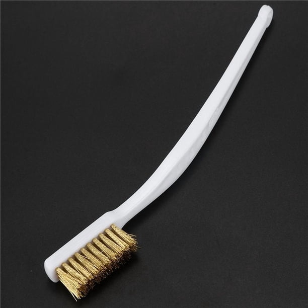 100 Piezas de Cepillo de Cerdas de Metal de Laton de 6.9 Pulgada de Longitud de Manija de Plastico Blanco