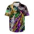 thumbnail image 5 of successthop Mardi Gras Mens Button up Shirts Short Sleeve Plus Size Polyester Casual Mask Printed Mardi Gras Celebrations Blouse Tops for Mardi Gras Event Purple 4XL, 5 of 5