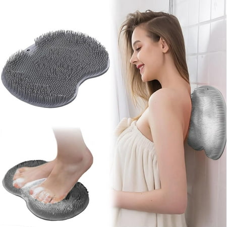 Upgraded Silicone Massage Bath Mat 11.71*9.84In Shower Back & Foot Scrubber Mat with Non-Slip Suction Cups Wall Mounted Hands Free Foot Massager and Exfoliating Dead Skin Brush