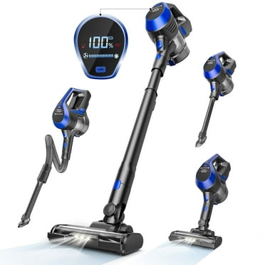 MOOSOO Cordless Vacuum with Large LED display, 45 mins max runtime, Stick Vacuum for Home Hard Floor Pet Hair, Blue & Black
