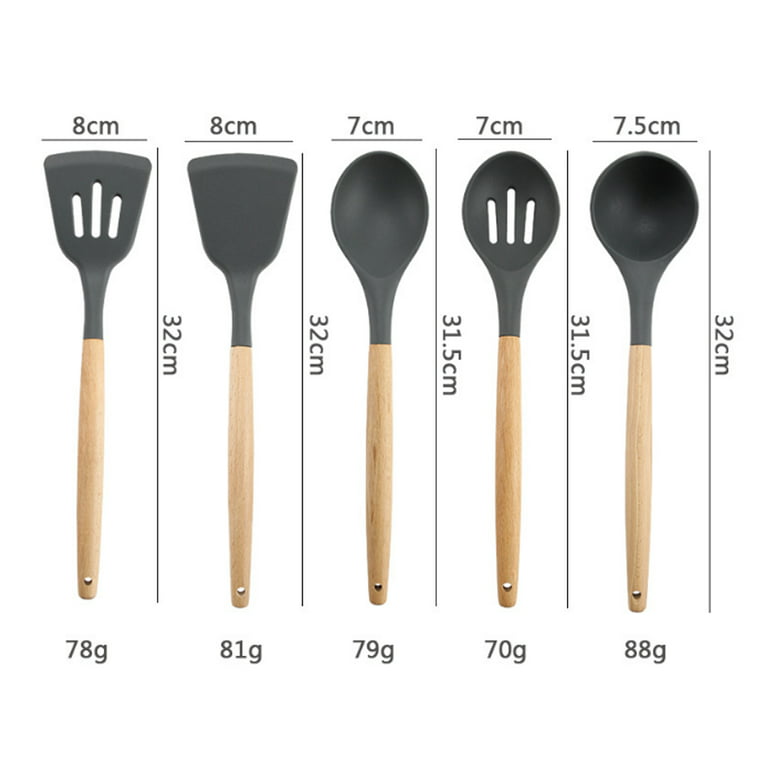 Htovila Silicone Cooking Utensil Set Non-stick Kitchen Utensils Set 10 PCS  Heat Resistant Kitchen Tools with Wooden Handle 