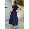 thumbnail image 6 of NAYTOAO Womens Midi Dress Summer Casual A Line Maxi Shirt Dresses Spring Short Sleeve Button Front V Neck Pockets Work Dress, 6 of 8