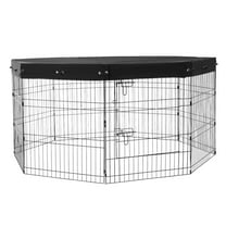KFFKFF Canine Enclosure, 8 Panels Dog Playpen with Cover, 30"H x 24"W Collapsible Pet Activity Area, Indoor and Outdoor Canine Barrier with Entry
