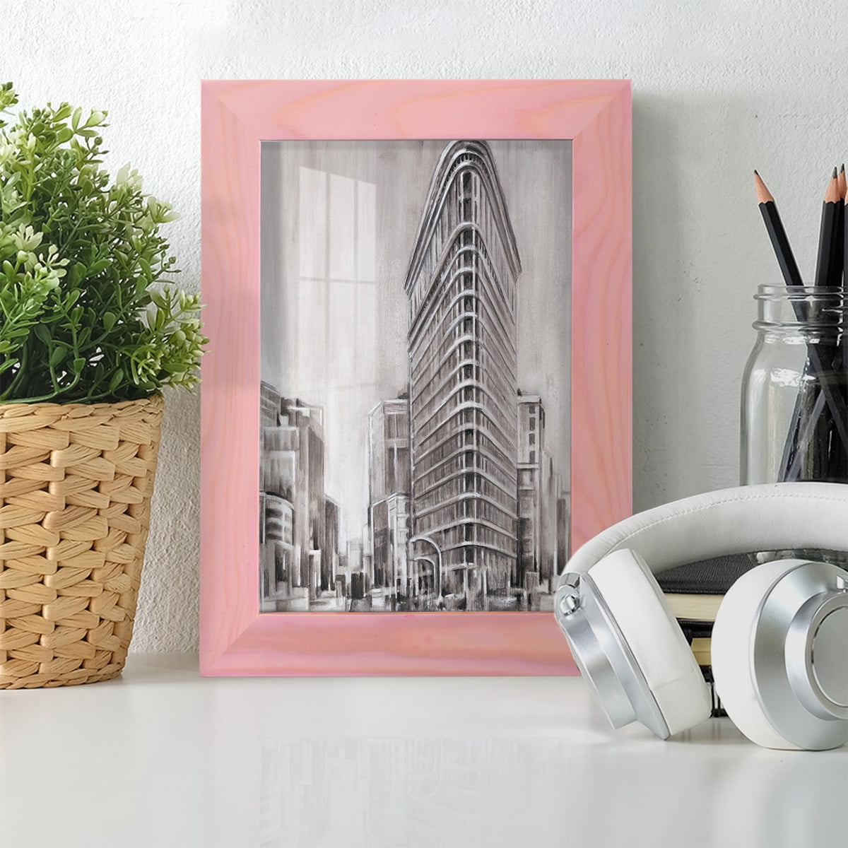 Art Deco Cityscape II -Framed Print w/glass-Sunset Pink