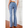 thumbnail image 4 of Womens Floral Daisy Embroidered Mid Rise Bell Bottom Flare Frayed Hem Jeans, 4 of 5