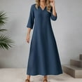 thumbnail image 2 of HJYCHN Elegant Women's Casual Midi Dress Loose Fit Solid Color Versatile Layering Tunic with Three Quarter Sleeve Comfortable Daywear Navy XL, 2 of 4