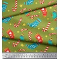 thumbnail image 2 of Soimoi Green Poly Georgette Fabric Socks & Candy Cane Kids Print Fabric by the Yard 42 Inch Wide, 2 of 3