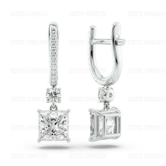 GRA Certified 1.50 Ct Princess Cut Diamond Drop Earrings – 10K White Gold | Women's Earrings