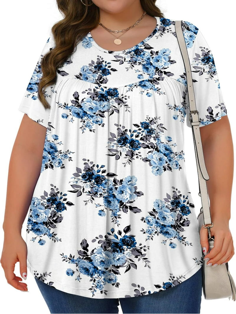 売れ筋商品|||２４セブンコンフォート カットソー トップス レディース Plus Size Short Sleeve V-Neck Tunic Top Blue Womens Plus Size Tops Basic Short Sleeve Shirts V Neck