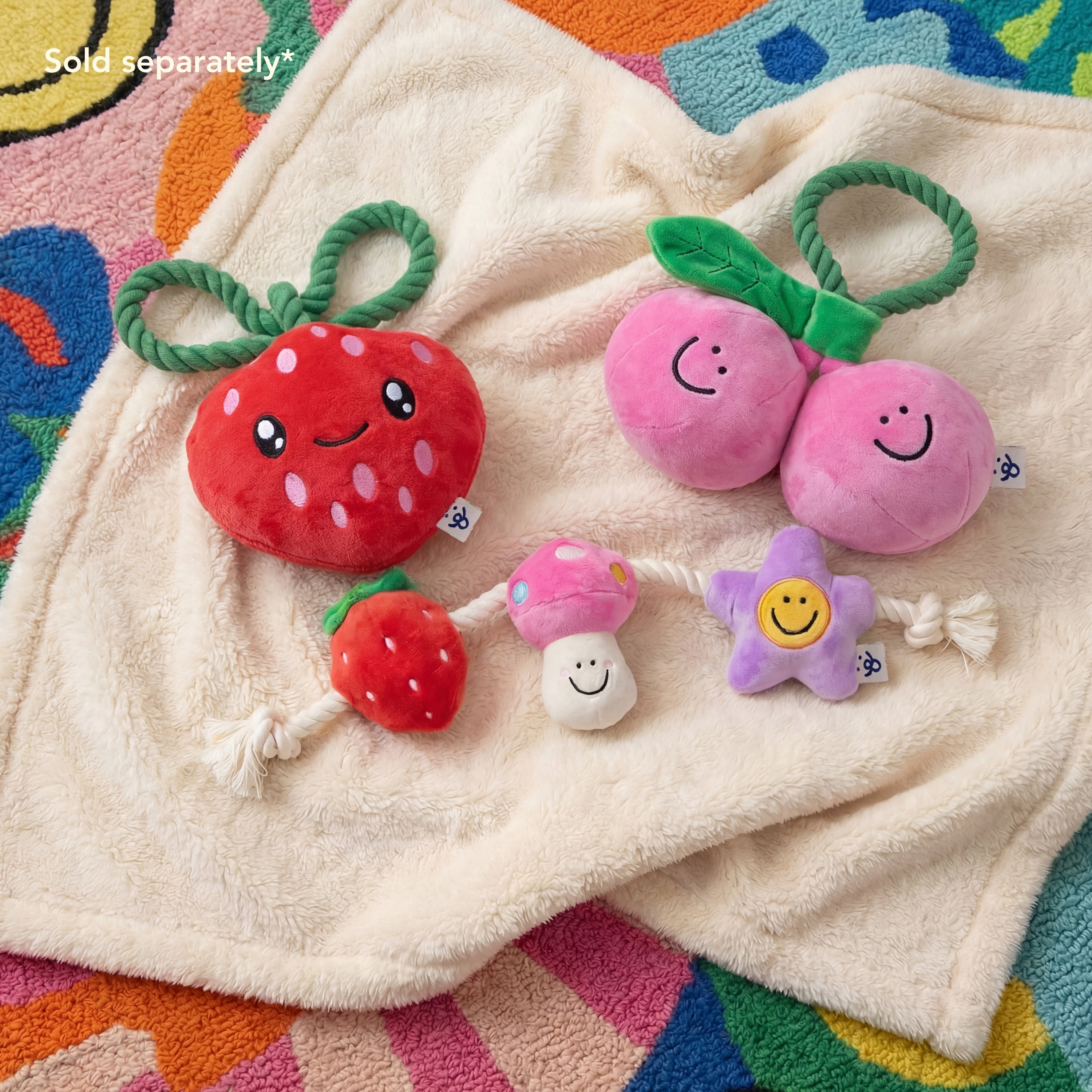Oodles Durable Cherry and Strawberry Plush Dog Toy Set, Multicolored, One Size