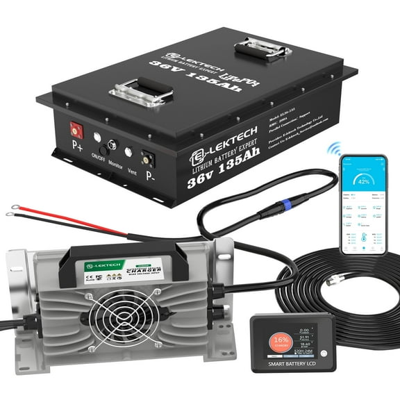 36V 135Ah LiFePO4 Lithium Golf Cart Battery with Charger, Built-in 200A BMS, 5184Wh Capacity, Perfect for Golf Cart, RV, Solar, Marine