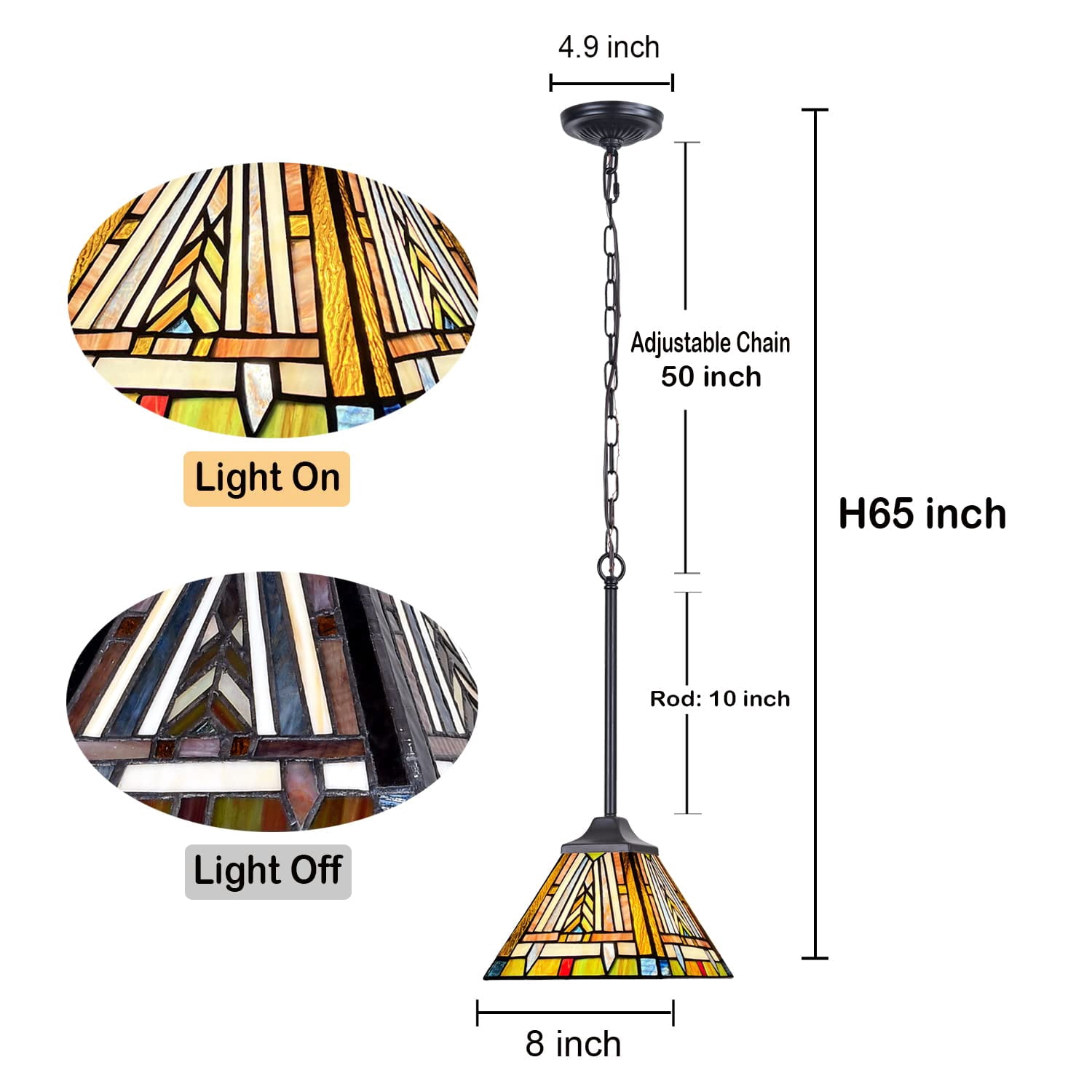 Tiffany 8'' Mini Pendant Light Fixtures Hanging Lamp 1 Light Mission Style Stained Glass Lamp Hanging Lights