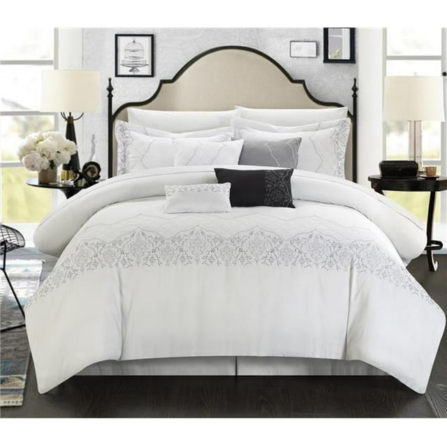 Chic Home 105CQ107-US Elegan Embroidered Bridal Collection Comforter Set - White - Queen - 8 Piece