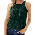 thumbnail image 2 of Spring Tops for Women Womens Tank Tops Women's Sleeveless Summer Sexy Sequin Round Neck Strap Top Womens Clothes under $8, 2 of 3
