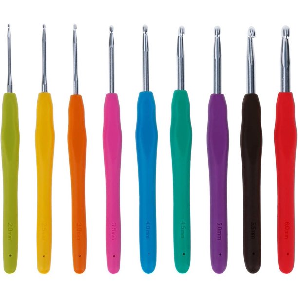 9 Piezas Gancho de Ganchillo de Aluminio para Tejer - Herramientas de Tejer de Ganchillo Multicolor con Agarre de Goma, Kits de Ganchillo para Tejer Cordones a Mano, Alfombras de Flores, Suétere