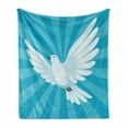 thumbnail image 1 of Faith Soft Flannel Fleece Throw Blanket, Flying Pigeon Symbolizing Love and Peace Burst Effect, Cozy Plush for Indoor and Outdoor Use, 70" x 90", Sea Blue Sky Blue, by Ambesonne, 1 of 6