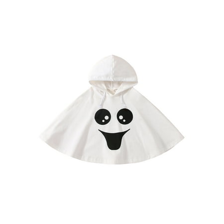 

Frobukio Toddler Halloween Cloak Coat Boys Girls Big Eyes Printing Drawstring Hooded Windproof Outerwear White 2-3 Years