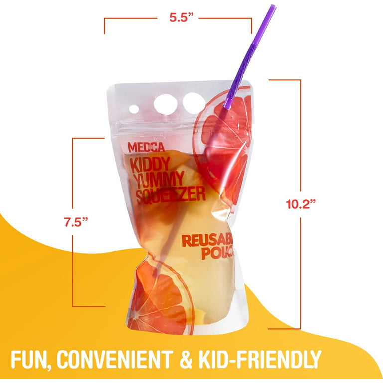  Reusable Drink Pouches with Straw, Heavy-Duty Premium  Double-Zipper To-Go Cocktail Smoothie Pouches, Leak-Proof Transparent &  Food Safe