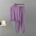thumbnail image 2 of Women's 2 Piece Outfits Turtleneck Long Sleeve Pullover and Baggy Pants Solid Sweatsuit Purple Free Size, 2 of 3