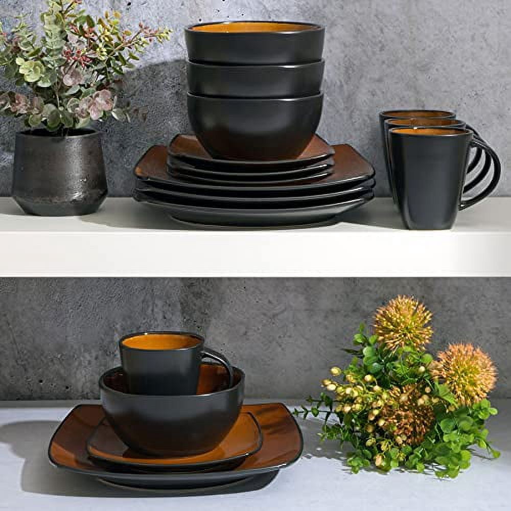 Gibson Soho Lounge Square 16-Piece Dinnerware Set - Amber