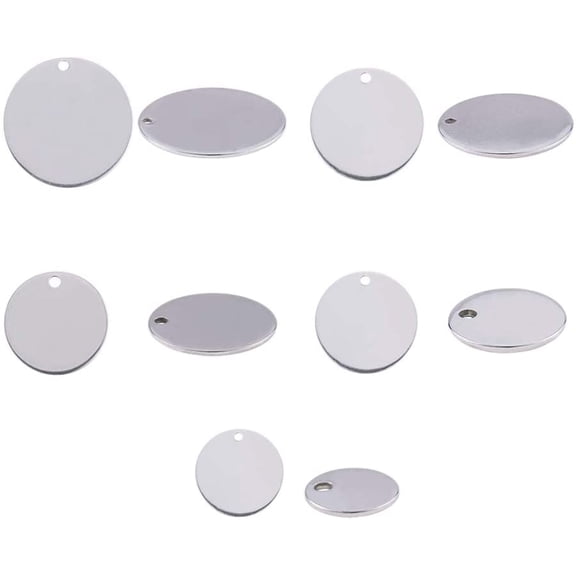 100 pcs 5 Sizes Flat Round 304 Stainless Steel Blank Stamping Tag Pendants Diameter 8 10 15 20 25mm for Earring Bracelet Necklace Pendant Charm Jewelry Making