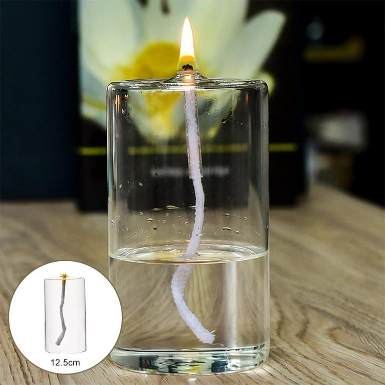 Almencla Refillable Glass Oil Candle in A Candle Holder Liquid Candle for Dining Party Christmas Holiday Home Decor , L, Size: Large, Clear