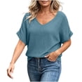 thumbnail image 3 of cocolona Summer Linen Tops for Women V Neck Short Sleeve Shirts Basic Casual Daily Blouses Tee, 3 of 7