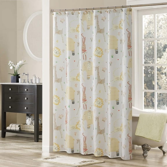 Animal Crackers Kids Lovely Tan Printed Waterproof Shower Curtains,Cute Beige Polyester Cream Shower Curtains for Bathroom,72" W x 72" L